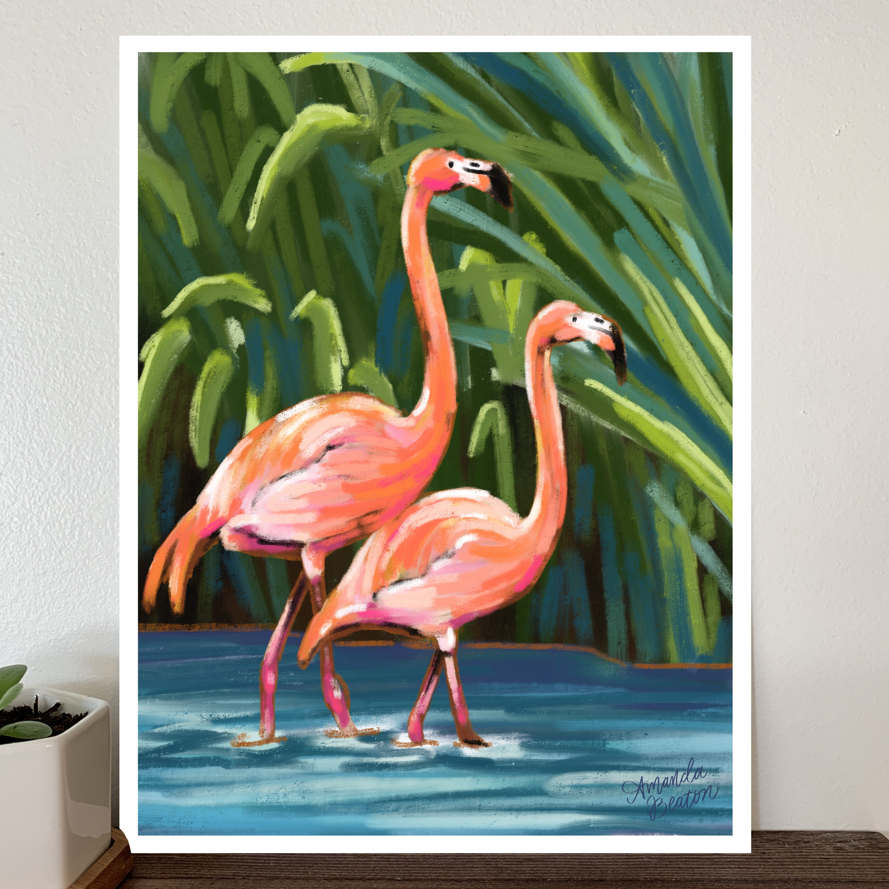 Abstract Flamingo Painting Art Print Bird Artwork Home Decor
