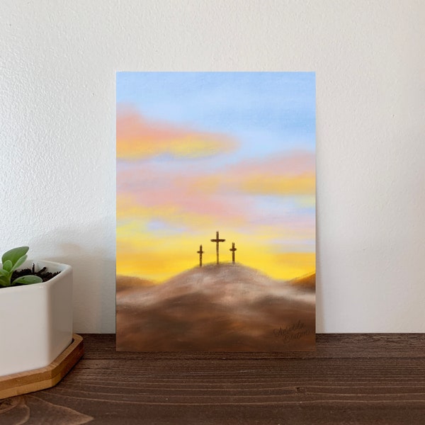 Abstract Easter Cross Sunrise Painting Art Print, Landscape Artwork, Easter Home Decor, Sunrise Wall Art, Christian Art for Home Decor