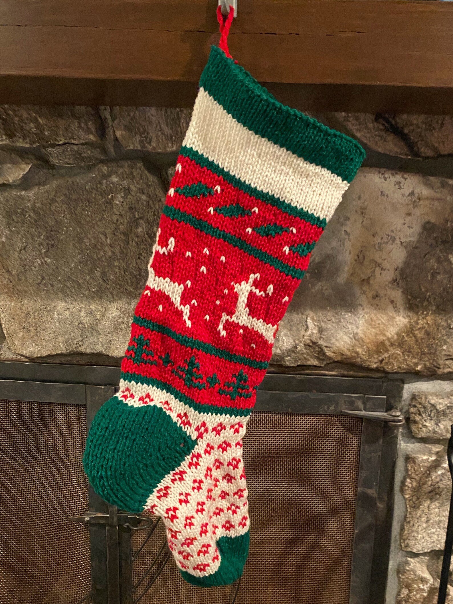 Handknit Dancing Deer Christmas Stocking Personalized Made | Etsy