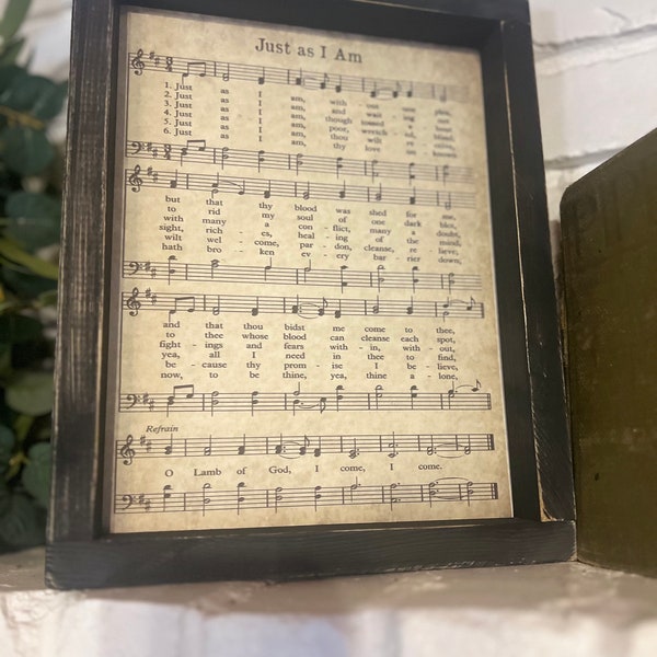 Just as I am / Framed Church Hymns / Music Sheet/ Church Hymns / Religious Gifts / Sympathy Gift / Encouragement Gifts