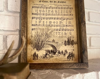 O Come, All Ye Faithful // Framed Christmas Hymns / Christmas Decor /  Christmas Songs / Christmas Music Sheets / Christmas Gift Idea