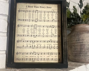 I Need Thee Every Hour / Framed Church Hymns / Music Sheet/ Church Hymns / Religious Gifts / Sympathy Gift / Encouragement Gifts