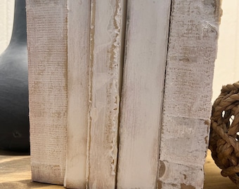 Shabby chic stacked books, neutral book decor, rustic books, boho decor, farmhouse books, decorative books, bookshelf staging decor