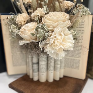 Upcycled Book Vase - Dried Floral Bouquet - Vintage Book Decor - Teacher Gift- Book Art - Wedding Decor - Book Lover Decor - Shabby Chic