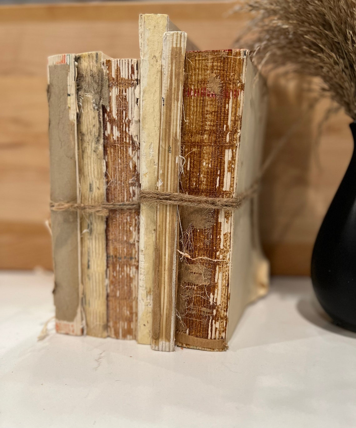 Vintage Stacked Books, Neutral Book Decor, Rustic Books, Coffee Table ...