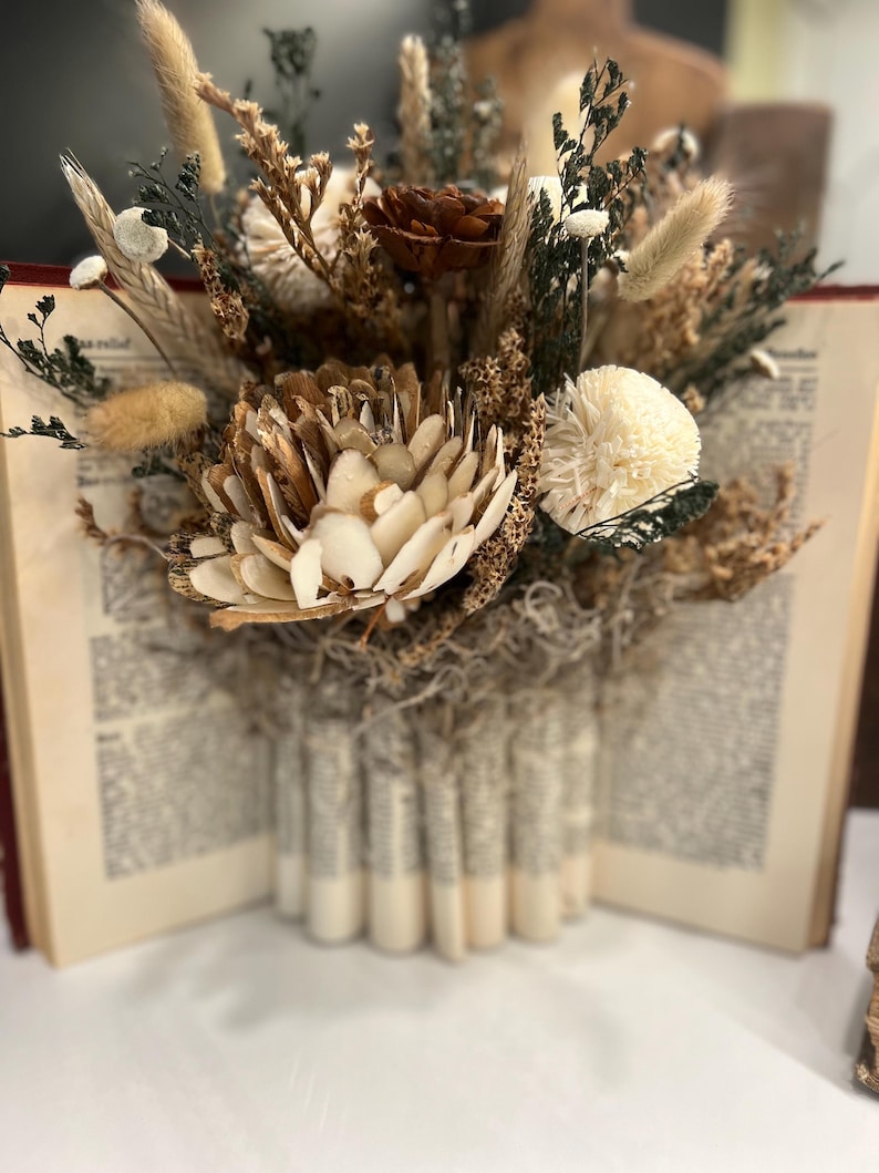 Upcycled Book Vase - Dried Floral Bouquet - Vintage Book Decor ...