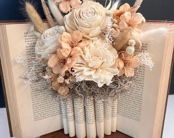 Upcycled Book Vase  Floral Bouquet - Vintage Book Decor - Teacher Gift- Book Art - Wedding Decor - Book Lover Decor - Shabby Chic