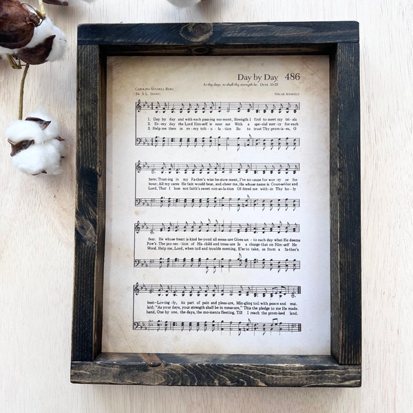 Day by Day / Framed Church Hymns / Music Sheet/ Church Hymns / Religious Gifts / Sympathy Gift / Encouragement Gifts