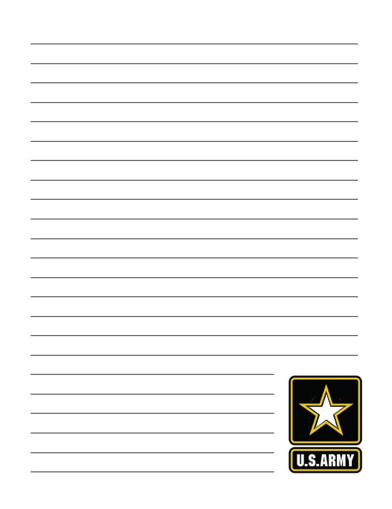 US Army Military Stationary Printable Line &amp; No Line | Etsy