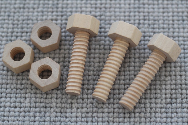 Montessori Assembling Wooden Nuts and Bolts 5 Piece Etsy