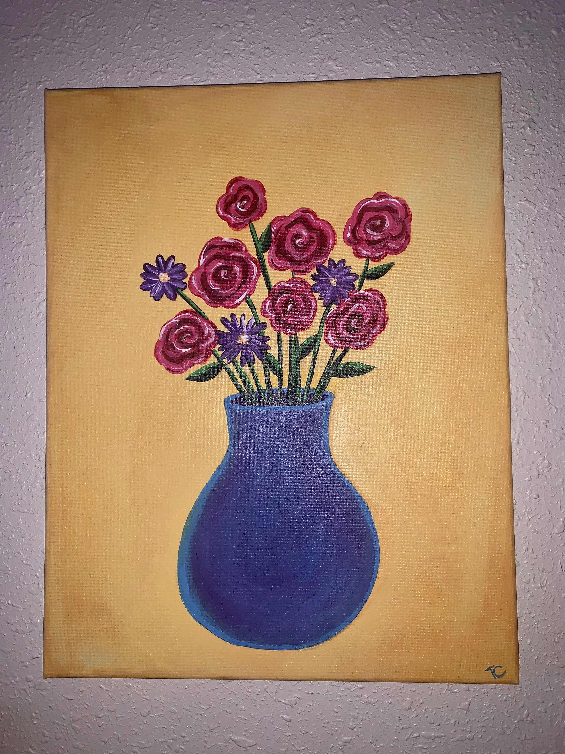 Flowers in Vase Acrylic Painting Etsy