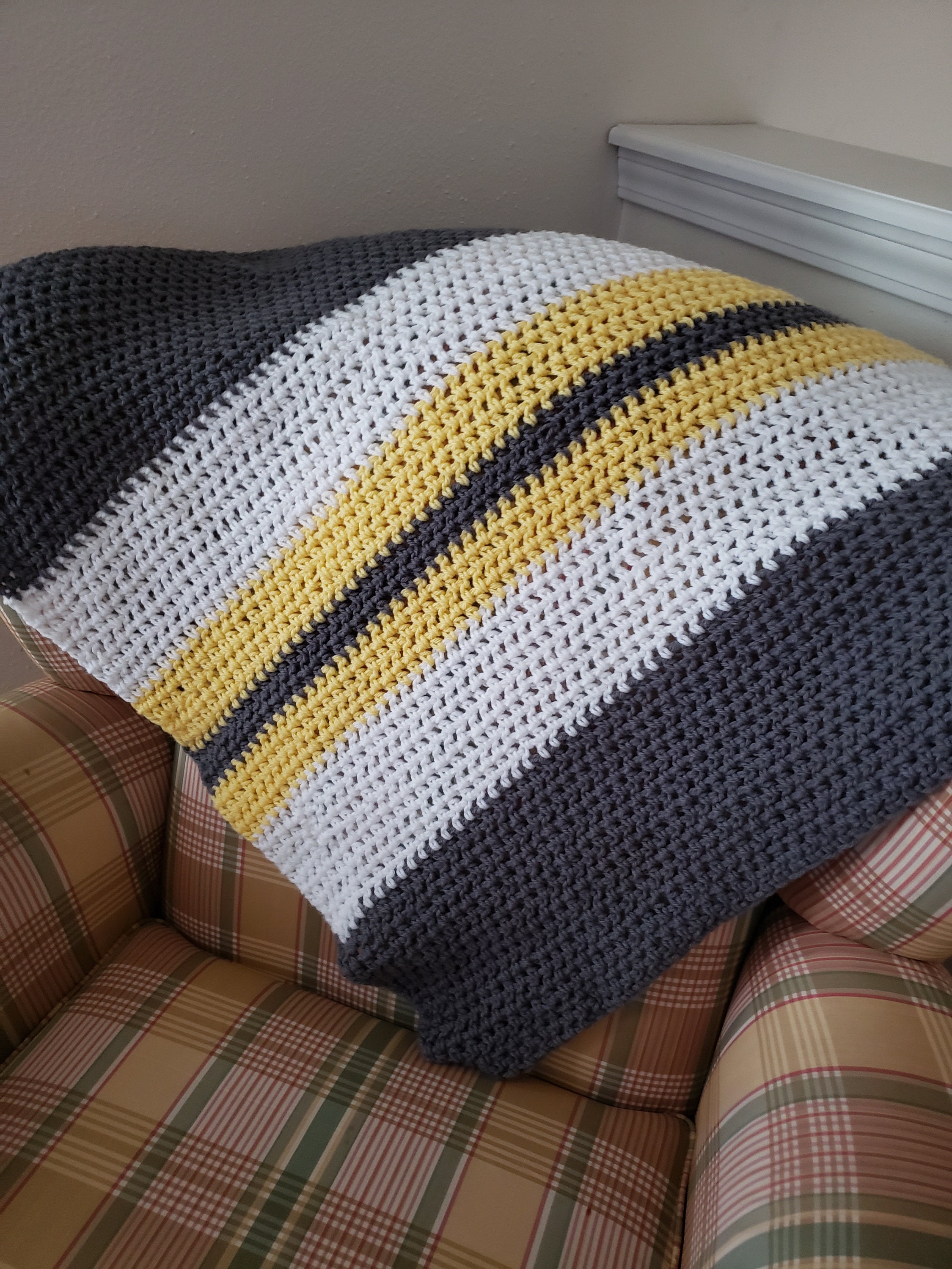 Handmade Baby blanket yellow grey and white Etsy