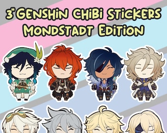 Naklejki Genshin Impact Chibi: Chłopcy z Mondstadt, wodoodporny winyl (3")