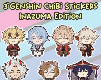 Genshin Impact Chibi Stickers: Inazuma Boys, Waterproof Vinyl (3")