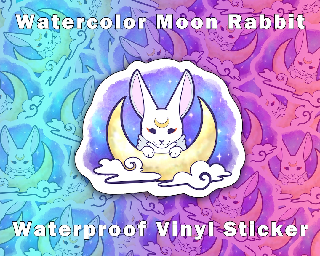 Lunar Rabbit Ink Watercolor Moon Rabbit Sticker: Waterproof Vinyl Lunar New Year Decal ...