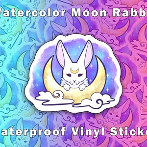 Aquarell Mond Kaninchen Aufkleber | Wasserfester Vinyl-Aufkleber | Lunar New Year Aufkleber