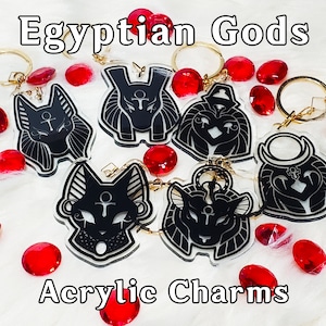 Egyptian Gods Acrylic Charm Keychains | Anubis Bastet Horus Khonsu Sekhmet Set | Acrylic Charms | Acrylic Keychains