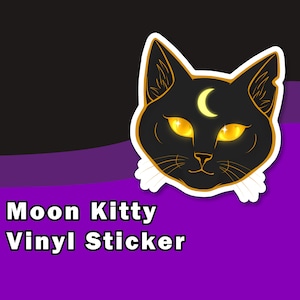 Moon Kitty Black Cat Halloween Sticker | Water Proof Vinyl Sticker