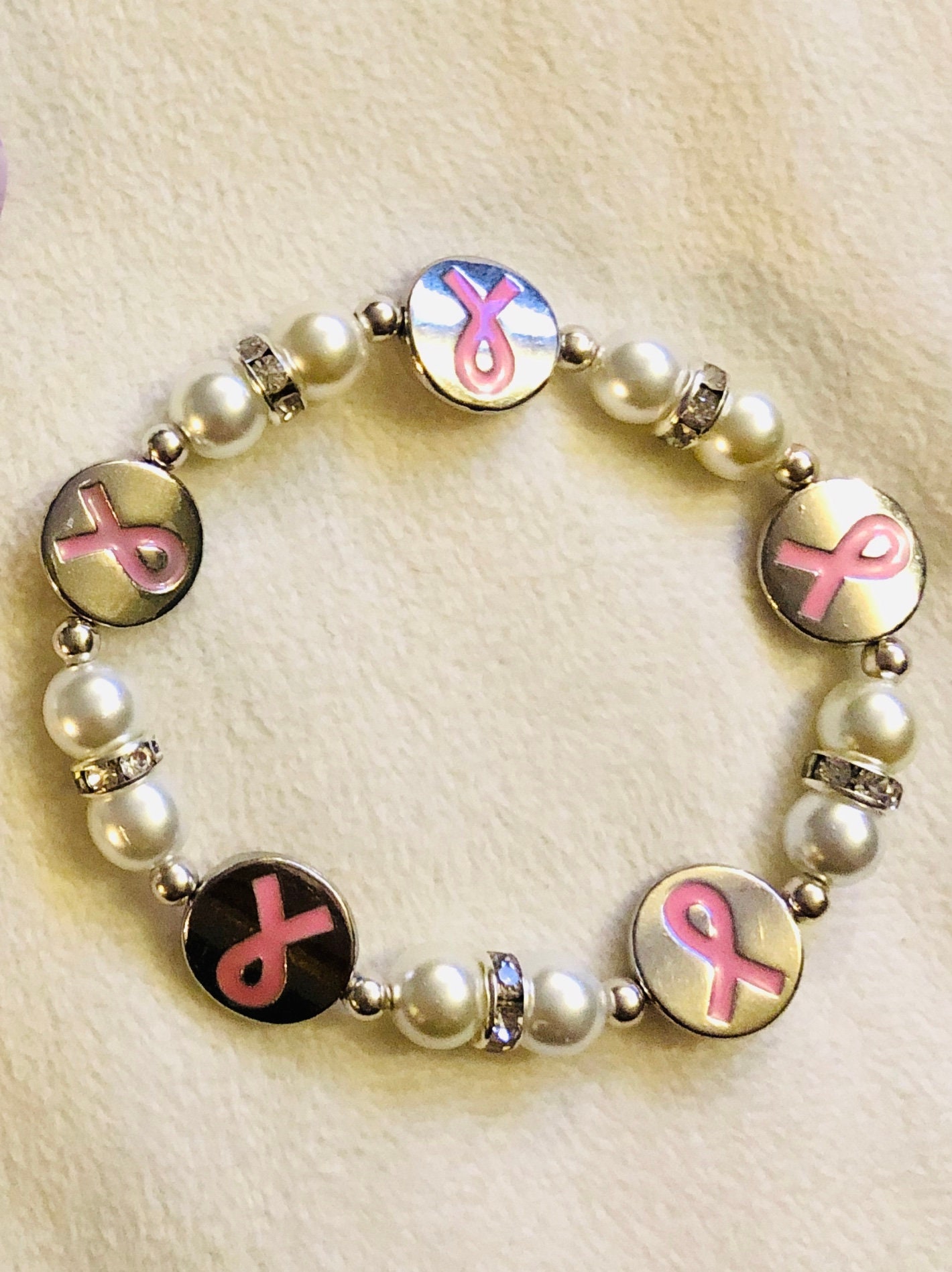 Bracelet Octobre Rose Sensibilisation Cancer Du Sein - Breloques Ruban Rose, Cadeau Symbolique