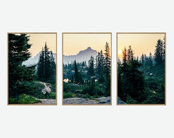 Beautiful Nature Art, Set 3 Mountain Art, Landscape Print, Set Lake Mountain Nordic Wall Set National Park Print Giclee Nature Poster P3-056