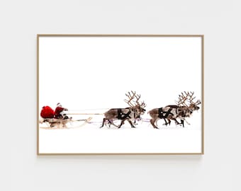 Christmas Santa Claus with a Sleigh Print | Xmas Print Home Decor | Christma Decoration | Christmas Wall Art Print | Nursery Wall Art PL0026