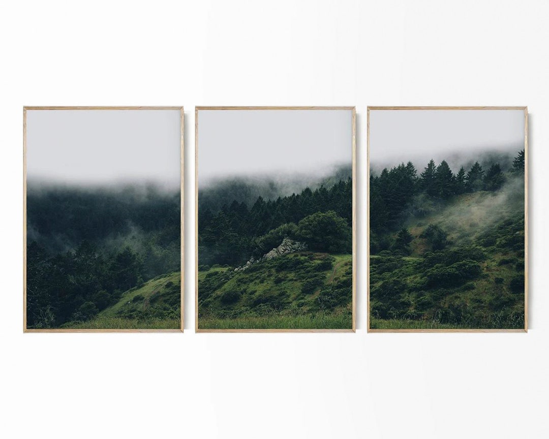 Set of 3 Print Foggy Forest Poster Forest Wall Poster Scandinavian Set