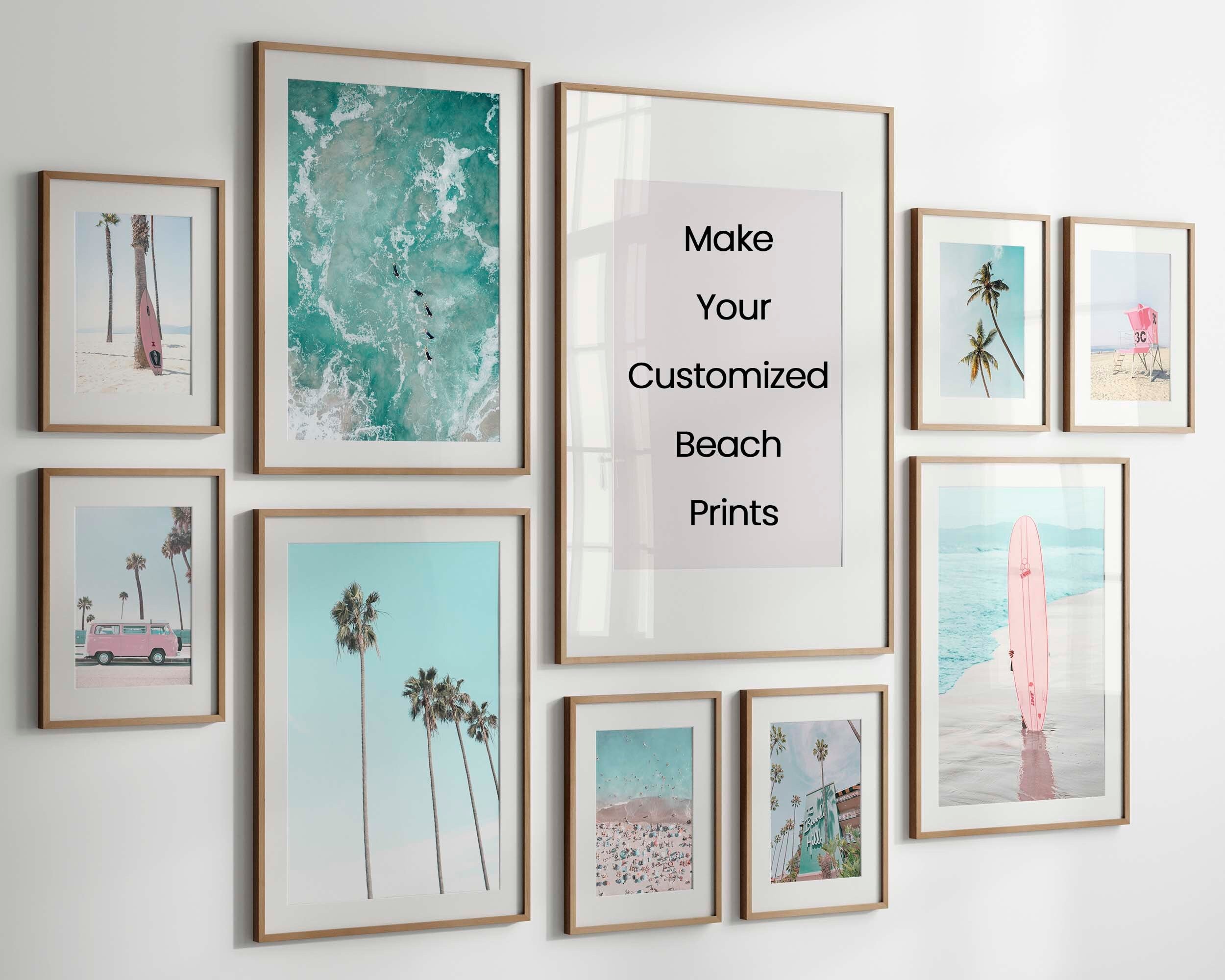 Customized Beach Prints| Set Surfboard Art| Teen Girl Room Decor| Pastel Blue Beach| Surf Print| Coastal Tropical| California Coastal Beach.