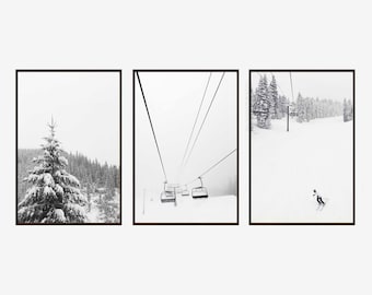 Set of 3 Winter Prints Wall Art Snowy Winter Theme Photo Snowy Winter Photo Black and White Chalet Decor Ski Print Snow Trees Prints P3-0134