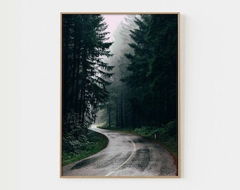 Path Through the Woods Photo Print Foggy Dark Forest Nature Wall Art Pine Poster Landscape Photography Road Forest Photo Nature Wild P1-0019