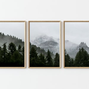 Set of 3 Print Foggy Mountain Print Forest Print Scandi Misty Forest Wall Art Nordic Forest Set Scandinavian Photo Forest Poster P3-0063