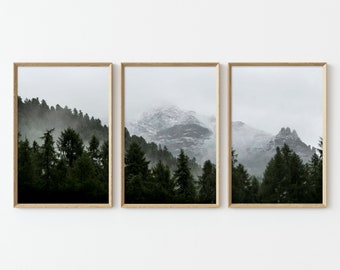 Set of 3 Print Foggy Mountain Print Forest Print Scandi Misty Forest Wall Art Nordic Forest Set Scandinavian Photo Forest Poster P3-0063