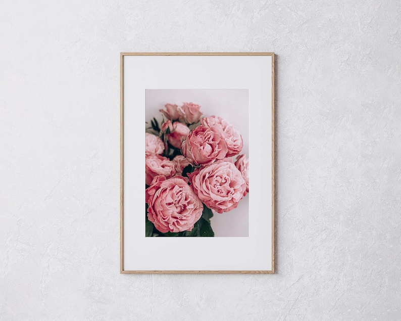 Puede incluir: Una impresi&oacute;n enmarcada de un ramo de rosas rosas. Las rosas est&aacute;n enfocadas y el fondo est&aacute; desenfocado.