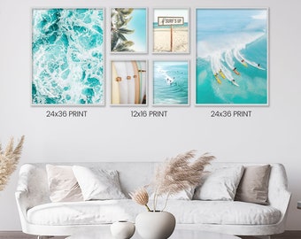 Set of 6 California Coastal Beach 12x16 Print Surfboard Art Teen Girl Room Decor Pastel Blue White Surf Tropical 24x36 Print Ocean Art P6-45