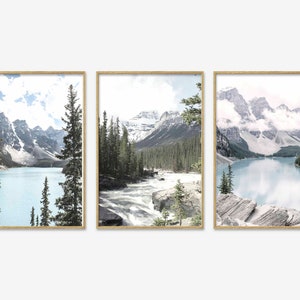 Set of 3 Landscape Lake Louise Poster Banff National Park Modern Nature Art Mountain Lake Print Giclee Nordic Nature Set Kitchen Art P3-0071