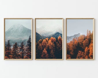 Conjunto Otoño Otoño Arte Bosque 3 Láminas Naturaleza Montaña Lámina Paisaje Foto Montaña Bosque Arte Naturaleza Arte Pared Póster Acción de Gracias P3-0059