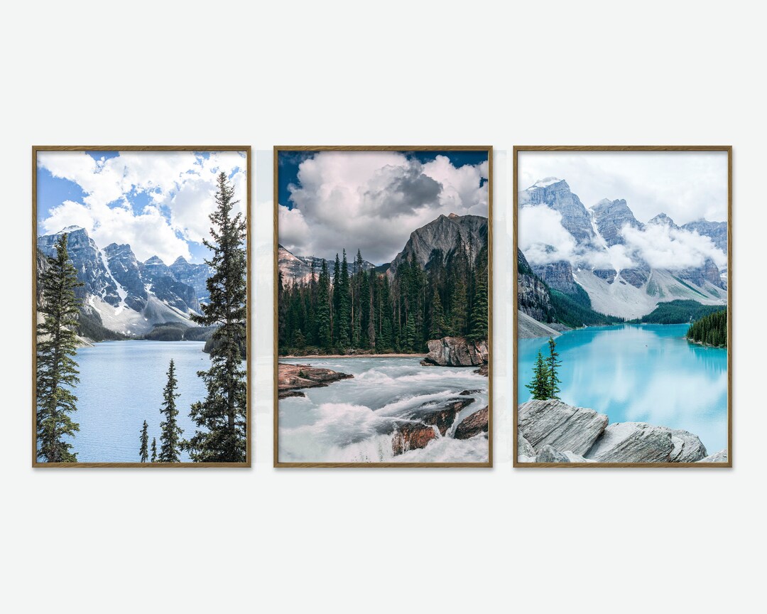 Set 3 Prints Lake Louise Wall Art Scandinavian Poster Nordic Moraine Lake Canada Mountain Art