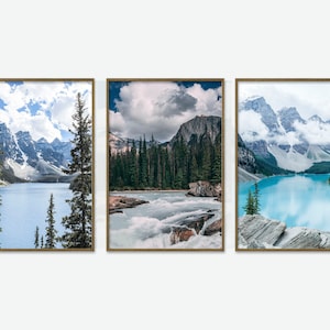 Set 3 Prints Lake Louise Wall Art Scandinavian Poster Nordic Moraine Lake Canada Mountain Art Landscape Poster Nature Set Mountain P3-0107