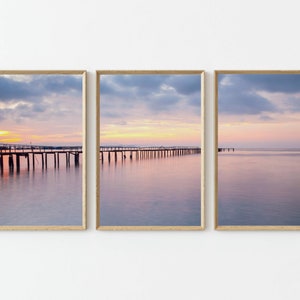 Set of 3 Prints, Beach Print, Docks Ocean Sunset, Coastal Wall Art, Ocean Print, 3 Piece Wall Art Decor, Large Wall Art Beach Poster P3-0044