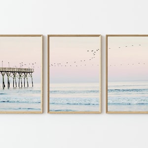 Set of 3 Beach Decor Print Blush Pink California Ocean Coastal Print Ocean Wave Print Set Modern Tropical Coastal Photo Beach Poster P3-0042