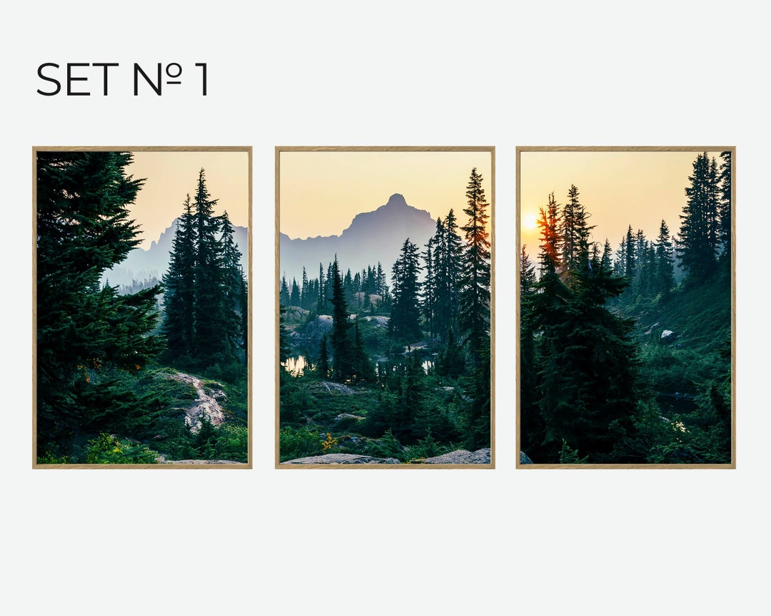 Set of 3 Prints, Mountain Forest Wall Art, Forest Poster Decor ...