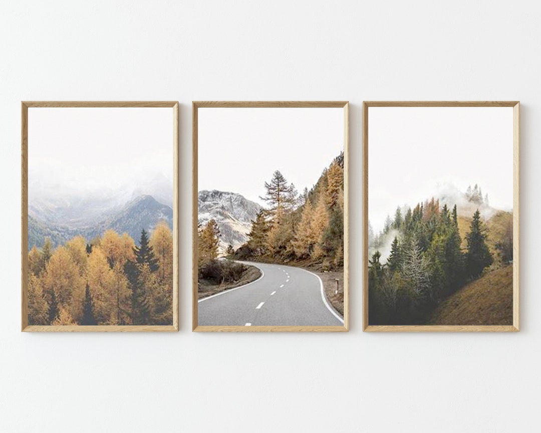 Set Autumn Fall Wall Art Forest 3 Prints Nature Wall Art Mountain Print ...