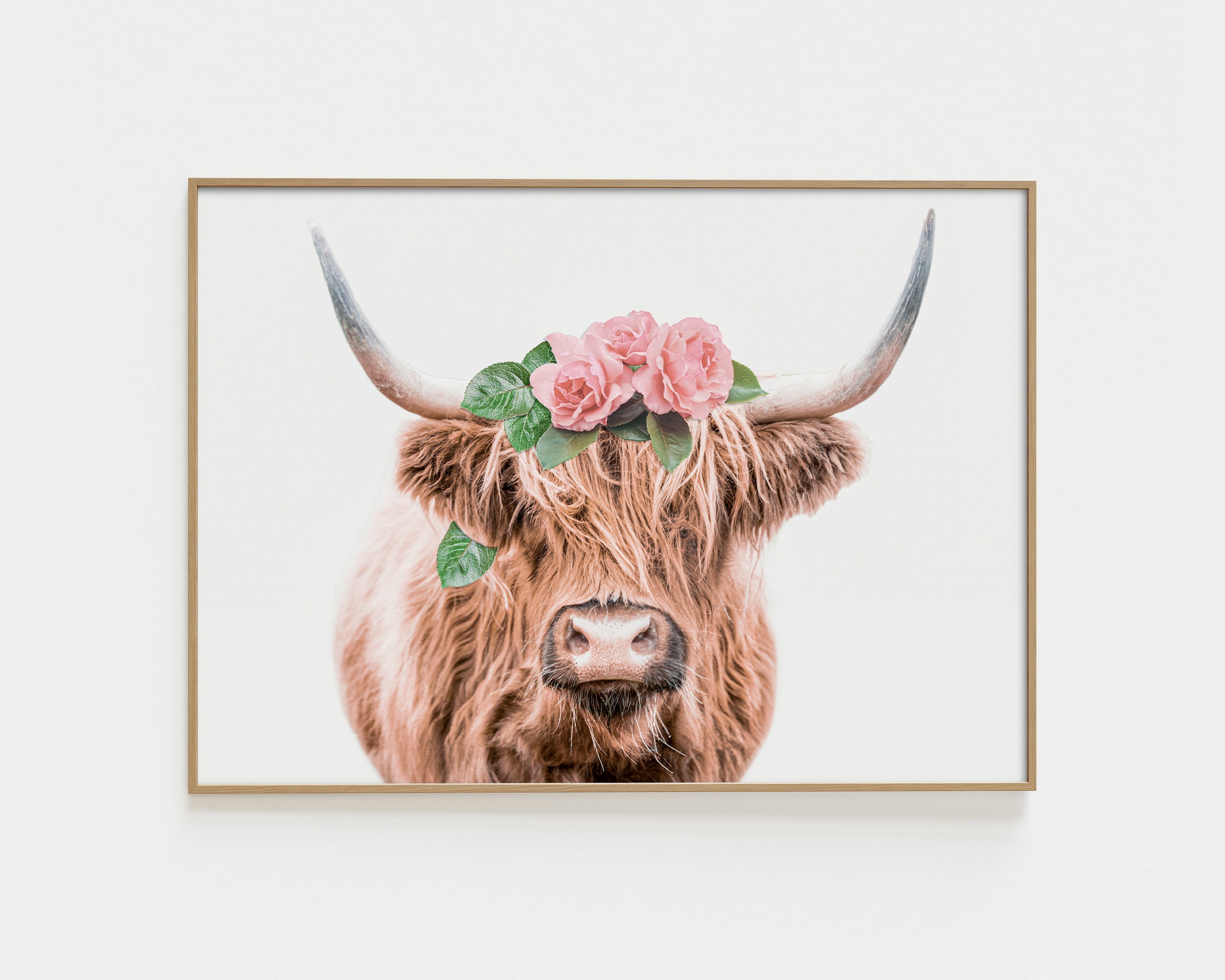 PixonSign Highland Cow Canvas Print Framed Wall Art, 24x36 inches
