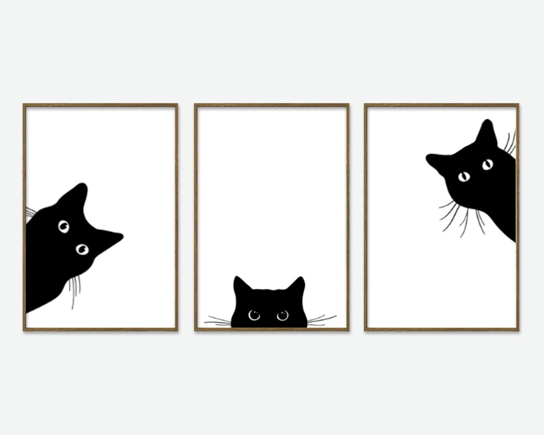 Set of 3 Black Cats Prints Cute Black Cat Nursery Cat Lover Gift Cat
