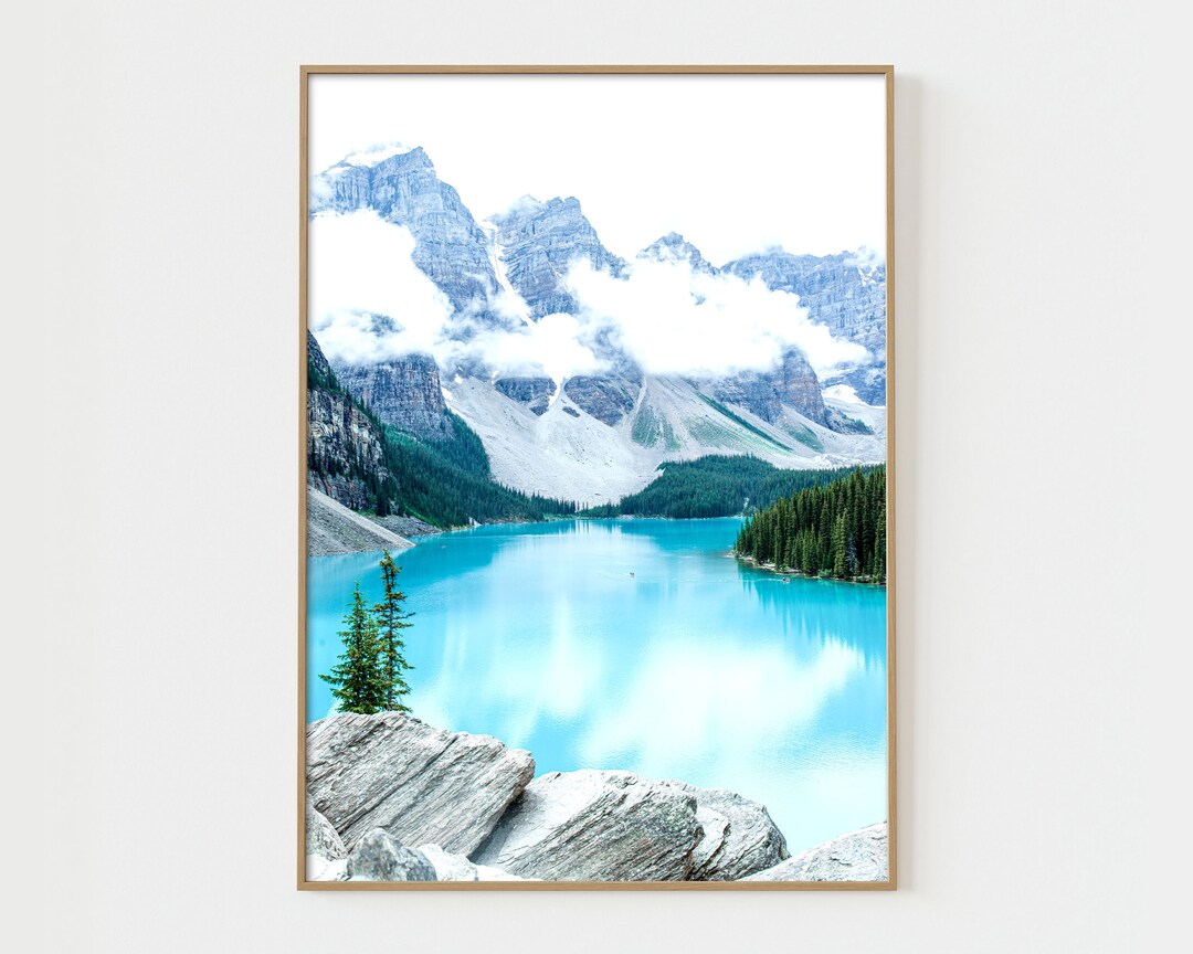 Canadian Moraine Lake Louise Wall Art, Lake Louise Poster Nature Wall Art Photo Print, Forest