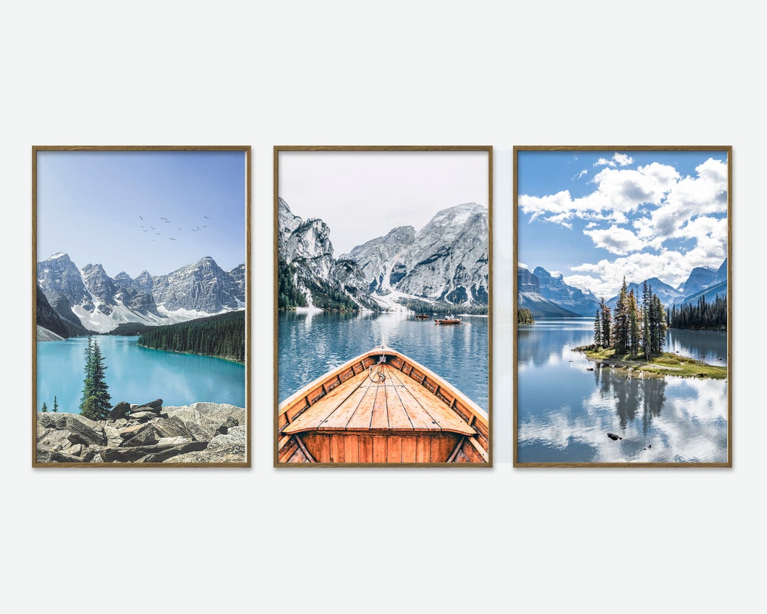 Lake Louise Wall Art, Set 3 Prints, Scandinavian Poster, Nordic Moraine Lake Canada Mountain Art