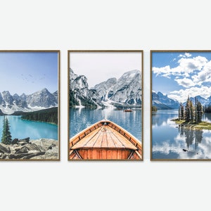 Lake Louise Wall Art, Set 3 Prints, Scandinavian Poster, Nordic Moraine Lake Canada Mountain Art Landscape Nature Wall Art Mountain. P3-0108