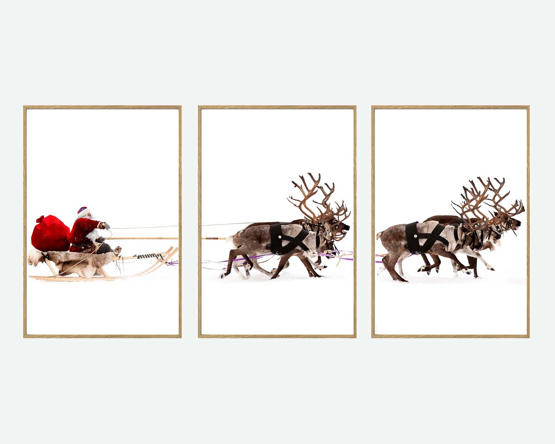 Set of 3 Xmas Santa Claus With a Sleigh Prints | Xmas Print Home Decor ...