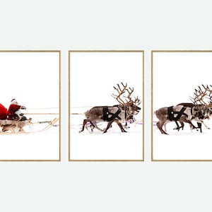 Set of 3 Xmas Santa Claus with a Sleigh Prints | Xmas Print Home Decor | White Christmas Decorations | Christmas Wall Art Print | P3-0139