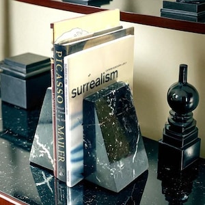 Handmade Black Marble Bookends | Modern Minimalist Home Decor | Set of 2 | Home Office Decor | Heavy Luxury Bookends | Gift for her