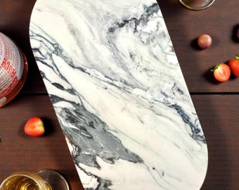 Calacatta Black Vein Marble Tray – Oval Vanity Catchall